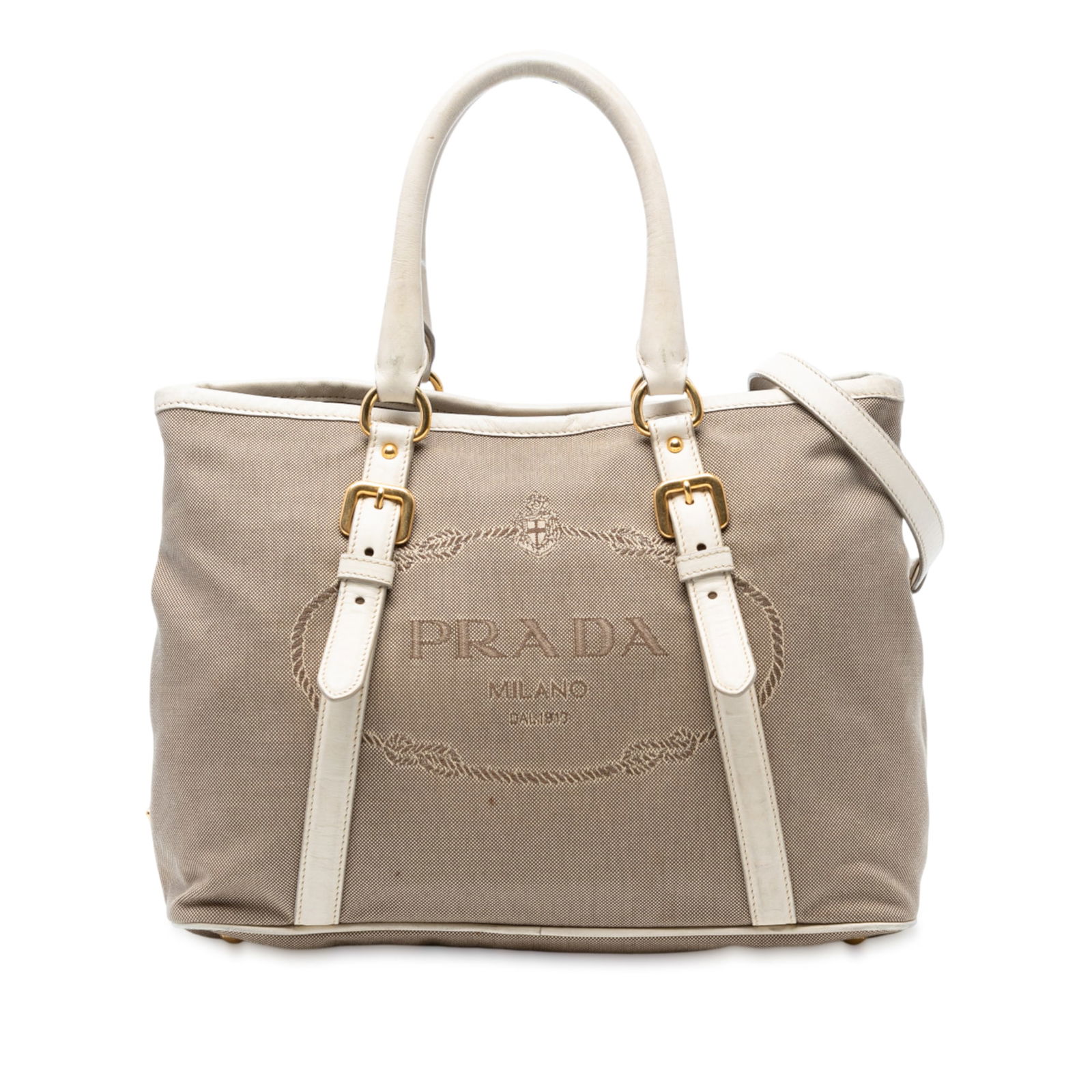 Prada Canvas Canapa Logo Satchel Brown Fabric Italy (1 of 6)