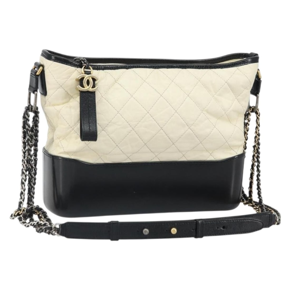 Chanel Gabrielle Shoulder Bag White Calfskin Leather with Gold CC Italy: Chanel Gabrielle Shoulder Bag White Calfskin Leather with Gold CC Italy This CHANEL Gabriel de Chanel shoulder bag features a white and gold leather exterior, accented with signature CC details. Craft