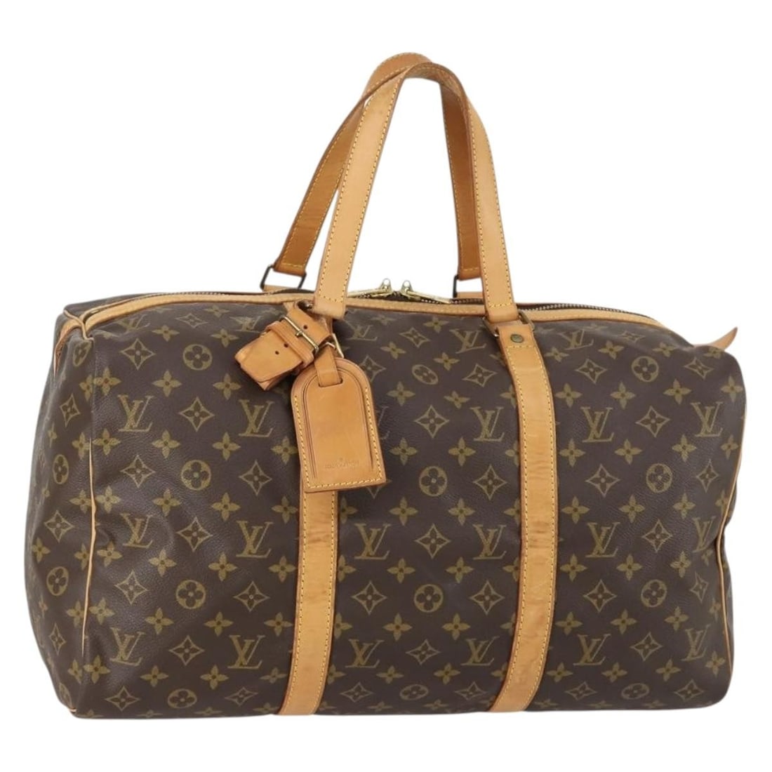 LOUIS VUITTON Monogram Sac Souple 45 Boston Bag M41624 with Name Tag: LOUIS VUITTON Monogram Sac Souple 45 Boston Bag M41624 with Name Tag Introducing the LOUIS VUITTON Monogram Sac Souple 45 Boston Bag, a luxurious blend of style and practicality. Crafted from high-qua