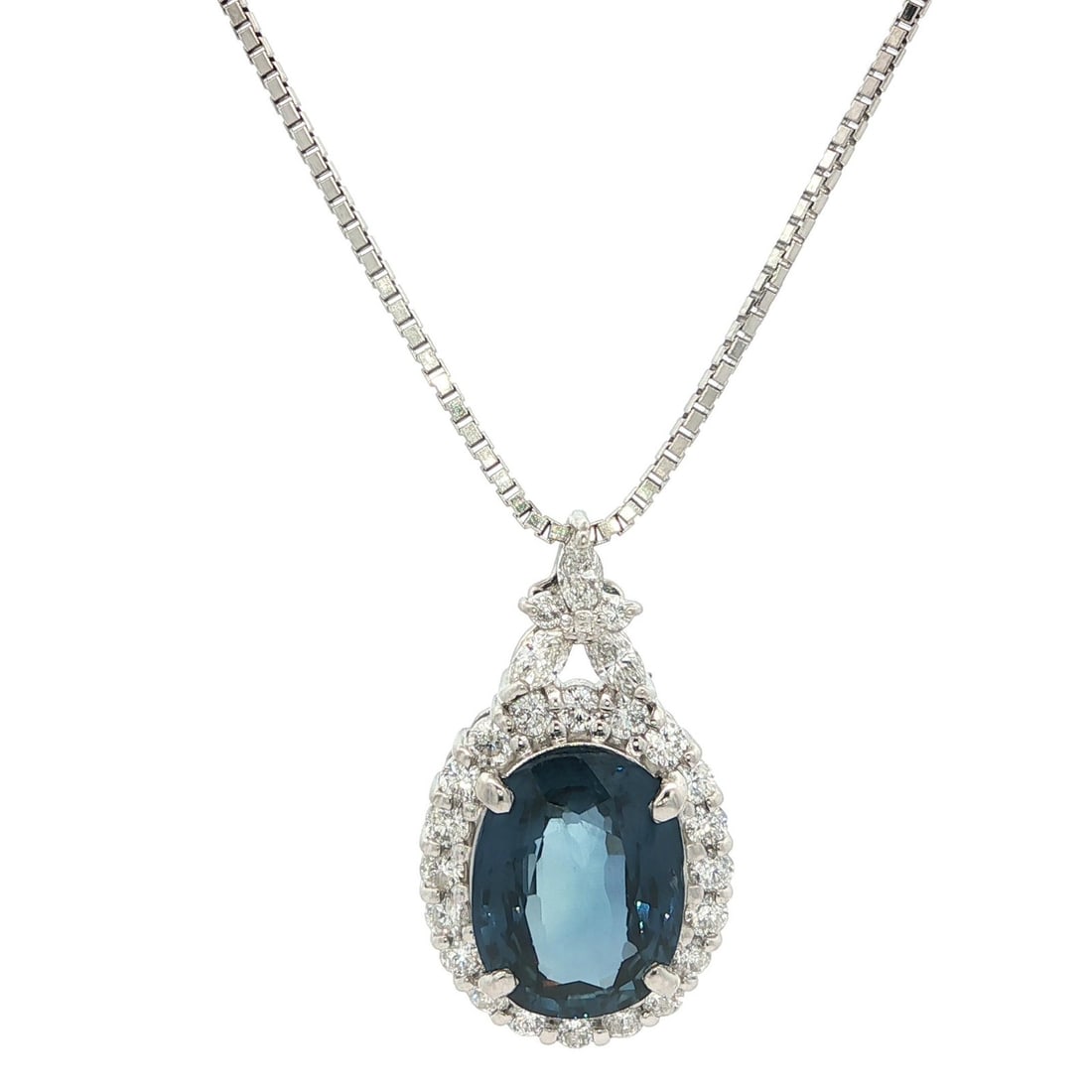 Platinum GIA Certified 6.83ct Deep Blue Sapphire Diamond Pendant Necklace: Platinum GIA Certified 6.83ct Deep Blue Sapphire Diamond Pendant Necklace This exquisite pendant necklace features a stunning natural deep blue sapphire, weighing 5.63ct, beautifully set in solid plat