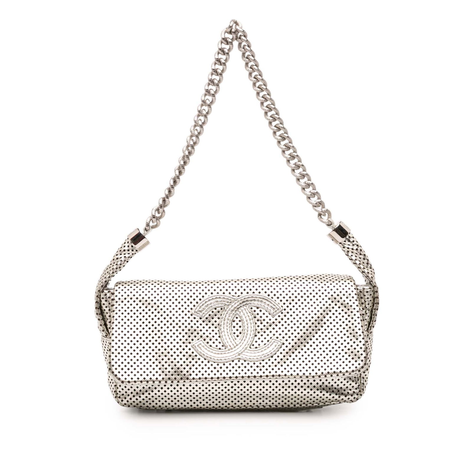 Chanel Silver Perforated Calfskin Rodeo Drive Flap Bag (1 of 10)