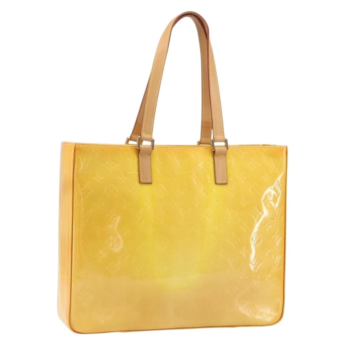 LOUIS VUITTON Monogram Vernis Columbus Tote Lime Yellow M91047 Authentic: LOUIS VUITTON Monogram Vernis Columbus Tote Lime Yellow M91047 Authentic This elegant Louis Vuitton Monogram Vernis Columbus Tote Bag in a vibrant lime yellow is crafted from high-quality patent leath