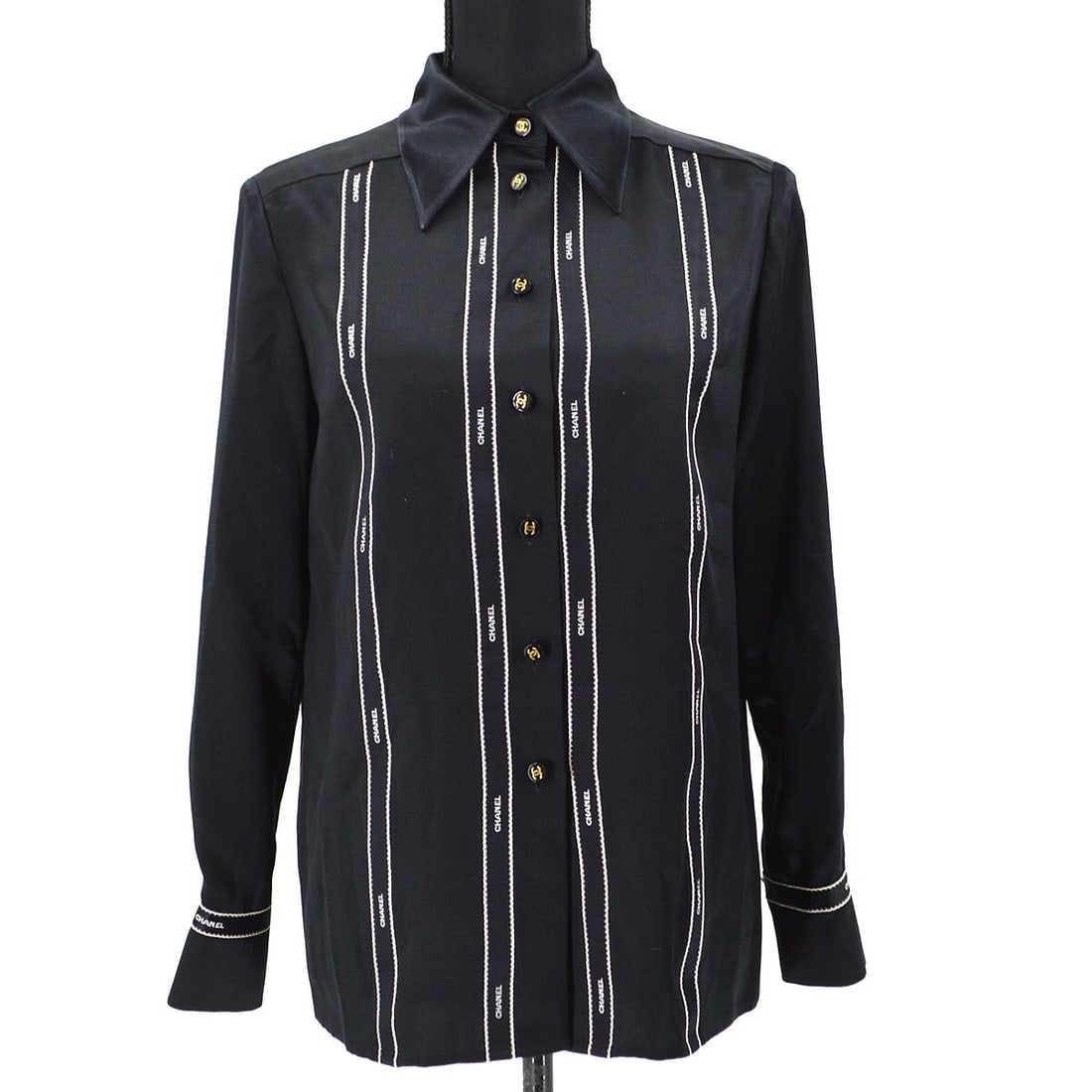 Chanel Vintage Black Silk Blouse Shirt Long Sleeve Size 36 (1 of 9)