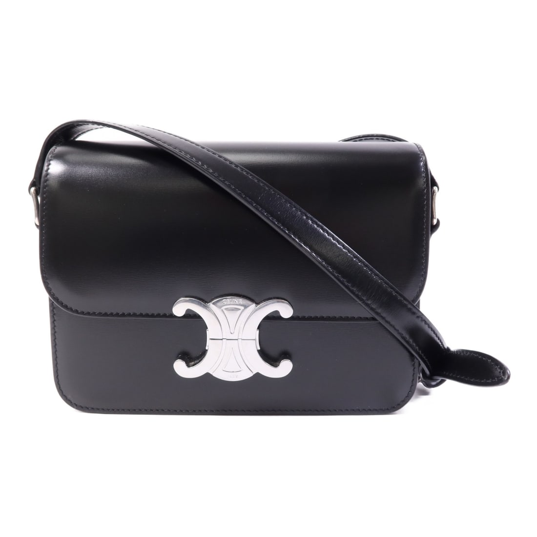 CELINE Teen Troimphe Shoulder Bag Black Calfskin Leather SHW (1 of 15)