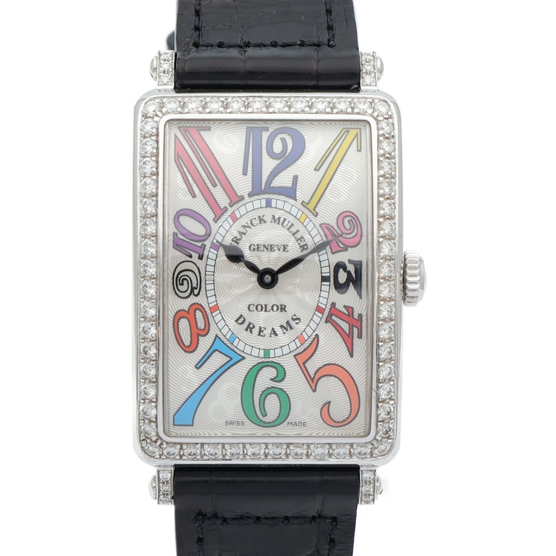 Franck Muller Long Island Stainless Steel Quartz Wristwatch with Diamond Accents: Franck Muller Long Island Stainless Steel Quartz Wristwatch with Diamond Accents This Franck Muller Long Island 952 QZ wristwatch features a stainless steel case and band with a silver and multicolor