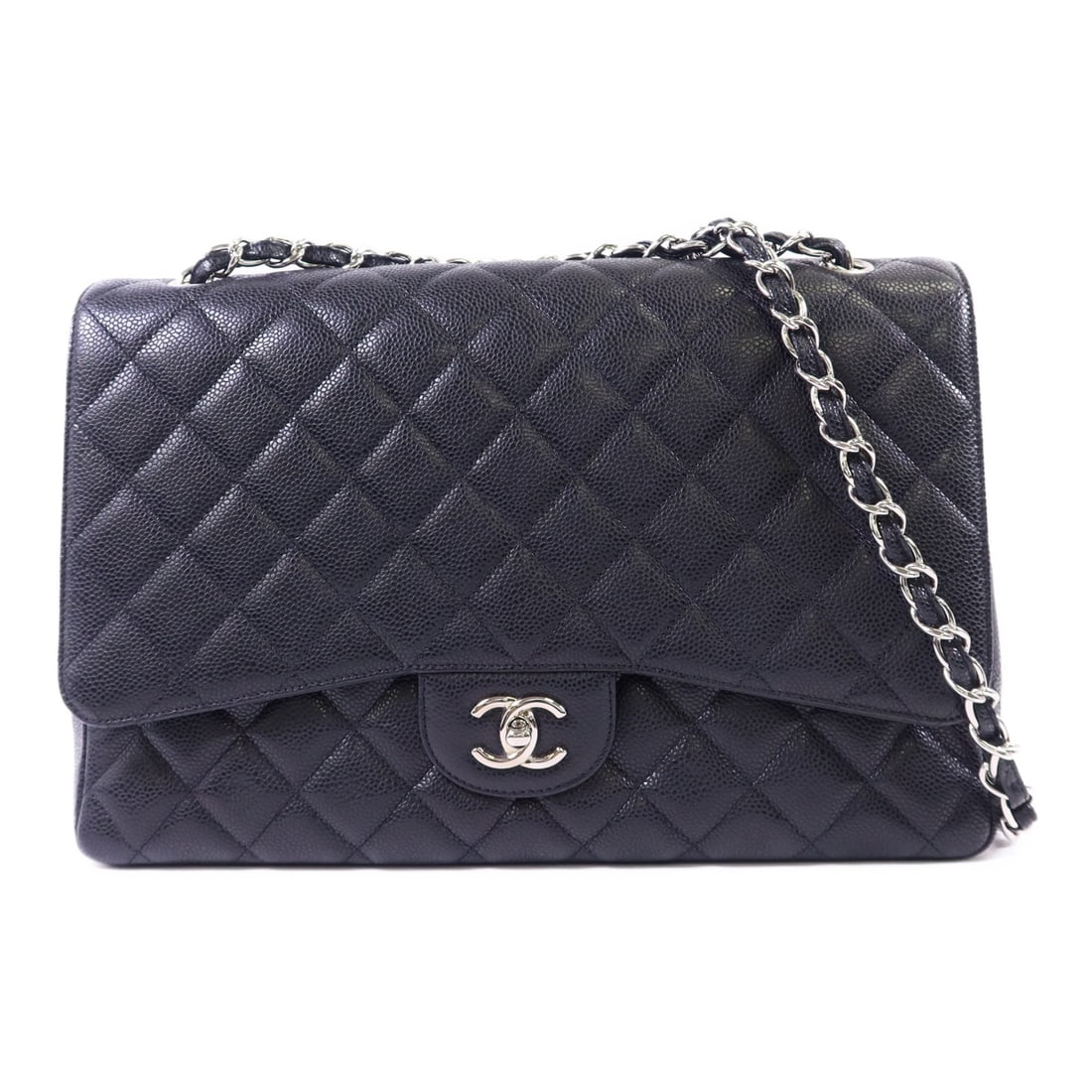 Black Calfskin Classic Maxi Shoulder Bag by CHANEL with Silver Hardware (1 of 17)