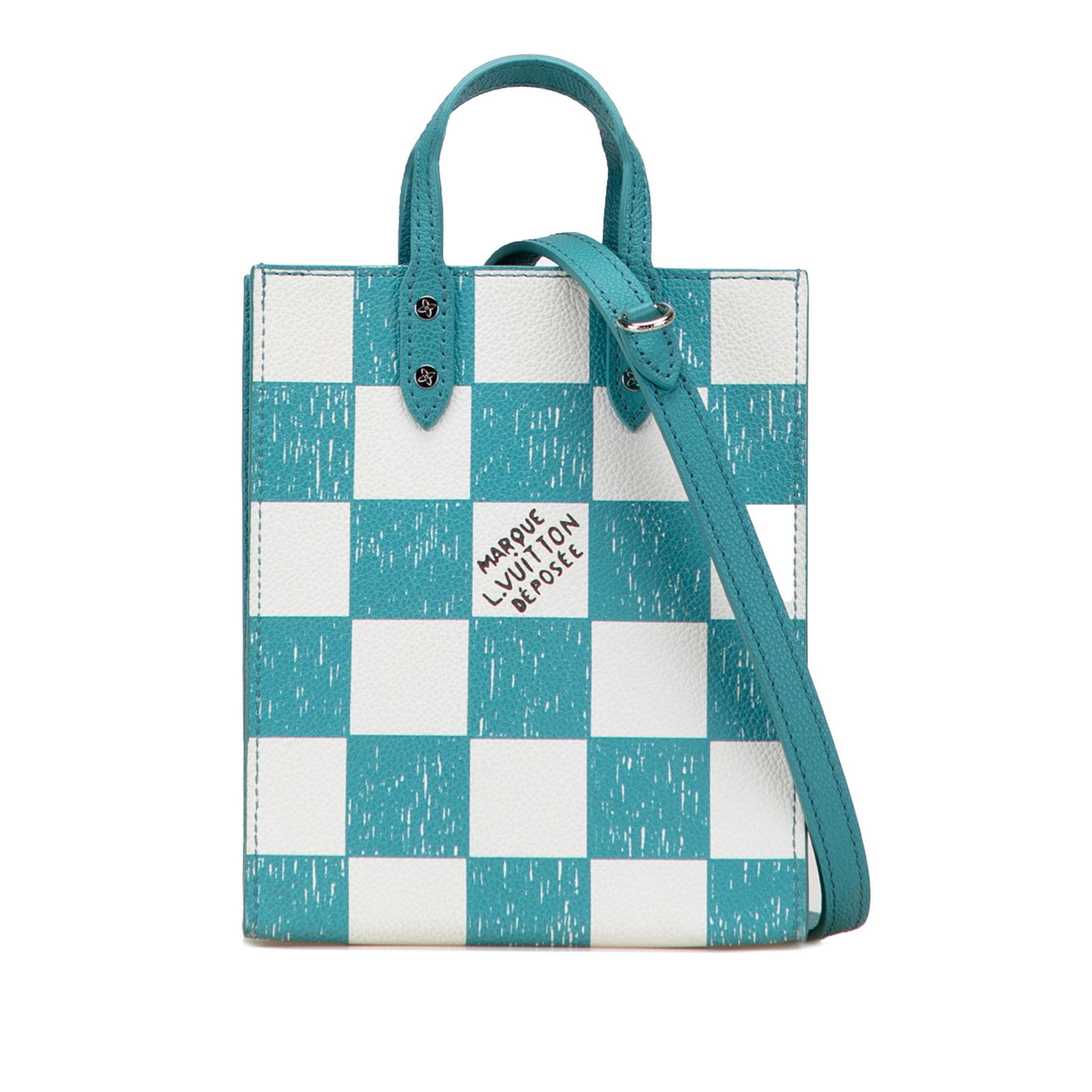 Louis Vuitton Damier Checkerboard Sac Plat XS Blue Leather Bag: Louis Vuitton Damier Checkerboard Sac Plat XS Blue Leather Bag The Louis Vuitton Damier Checkerboard Sac Plat XS is a stylish and practical handbag crafted from damier checkboard leather. It features