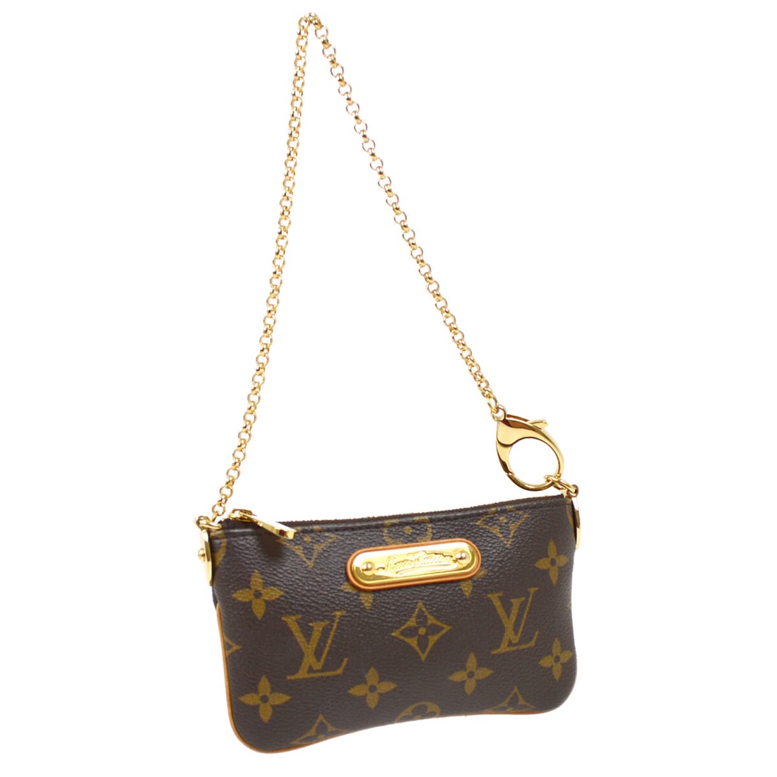 Louis Vuitton Monogram Pochette Milla PM Handbag Brown Chain Strap: Louis Vuitton Monogram Pochette Milla PM Handbag Brown Chain Strap This exquisite Louis Vuitton Monogram Pochette Milla PM Handbag showcases the brand's iconic monogram canvas leather, complemented by