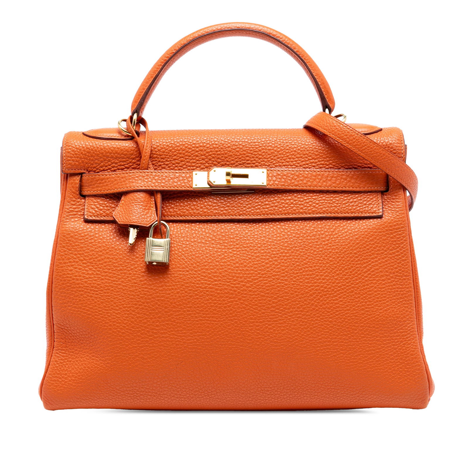 Hermes Clemence Kelly II Retourne 32 Orange Leather Bag (1 of 8)