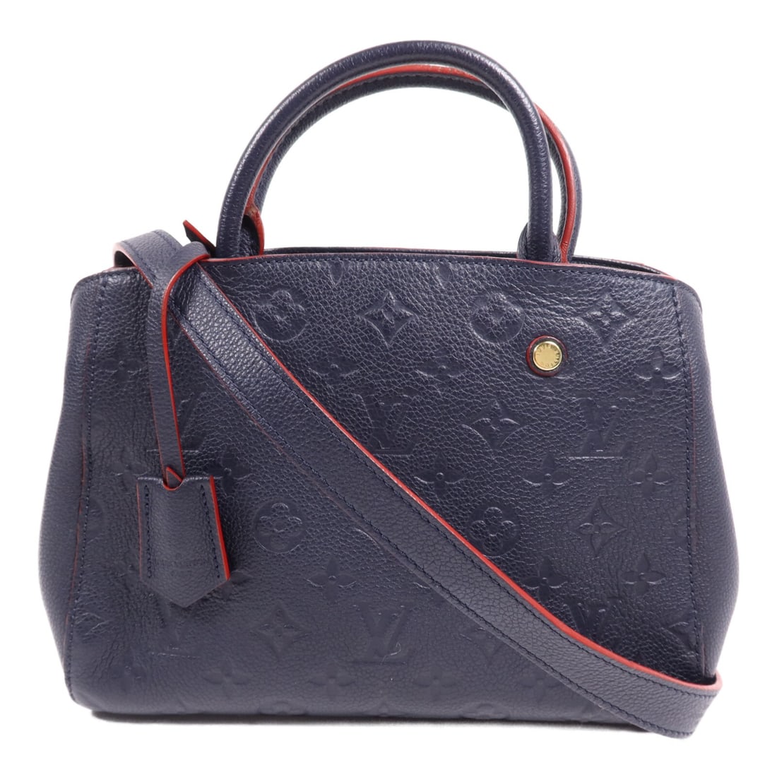 LOUIS VUITTON Montaigne BB 2 Way Shoulder Bag M42747 Navy Calfskin: LOUIS VUITTON Montaigne BB 2 Way Shoulder Bag M42747 Navy Calfskin Introducing the Louis Vuitton Montaigne BB 2 Way Shoulder Bag, a chic and versatile accessory crafted from luxurious calfskin (cowhid