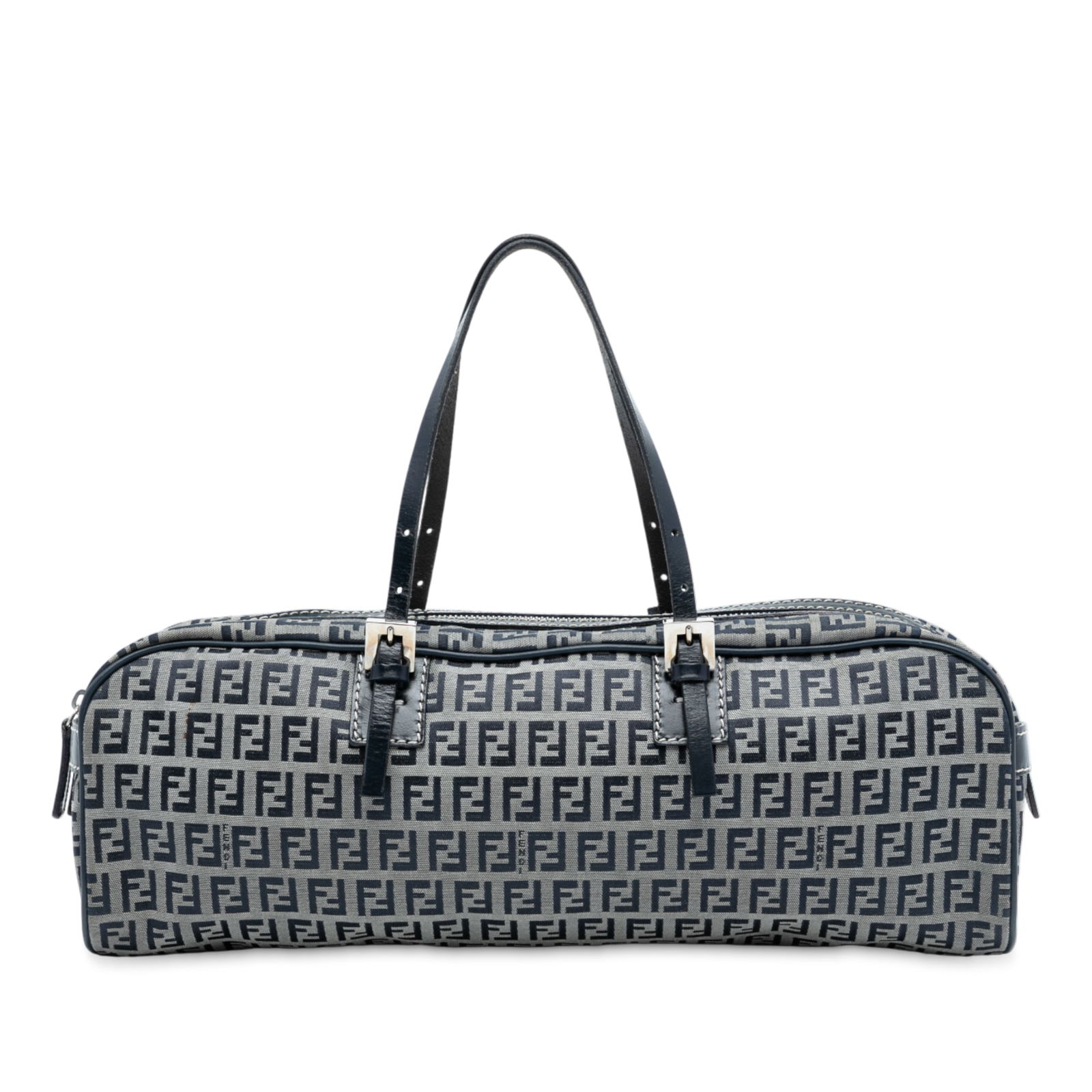Zucchino Pattern Canvas Tote with Leather Trim by Fendi: Zucchino Pattern Canvas Tote with Leather Trim by Fendi This Fendi Zucchino Canvas Handbag features a durable canvas body with leather trim and flat leather handles. It includes a top zip closure for