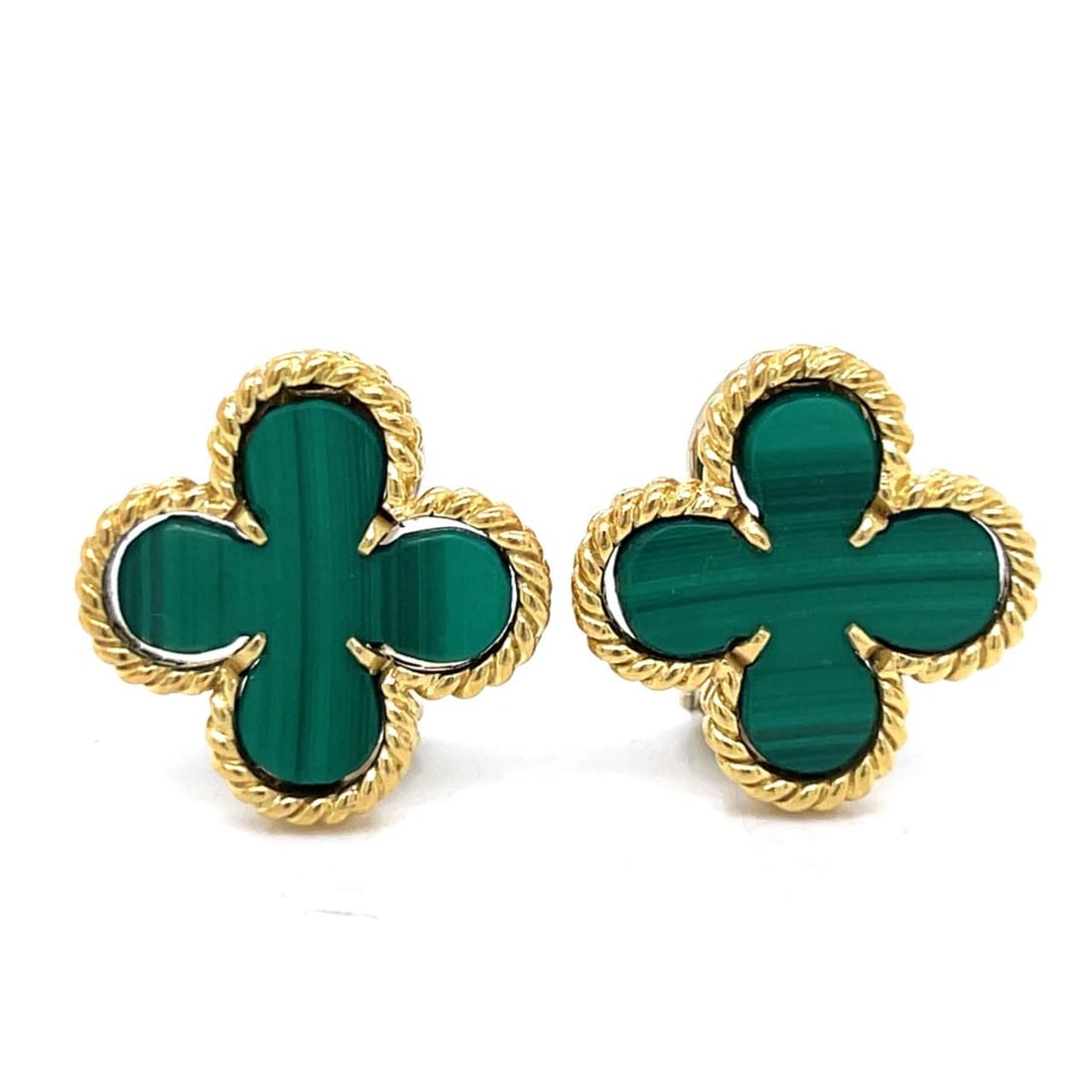 Malachite Drop Earrings in 18K Yellow Gold 0.75 Inch Length (1 of 3)