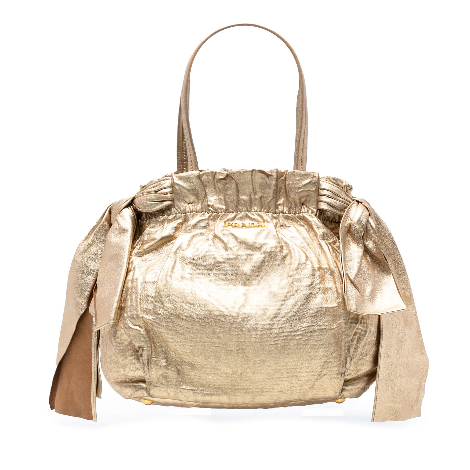 Prada Metallic Nappa Antique Bow Satchel Gold Leather Bag (1 of 7)