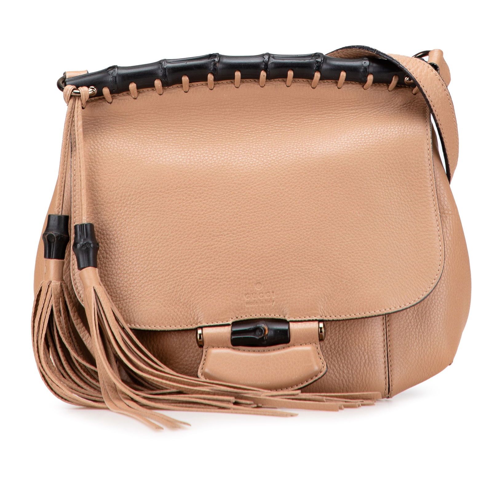 Gucci Medium Leather Bamboo Nouveau Fringe Crossbody Bag: Gucci Medium Leather Bamboo Nouveau Fringe Crossbody Bag This Gucci Medium Leather Bamboo Nouveau Fringe Crossbody is a stylish accessory, crafted from high-quality leather. It features a unique fring
