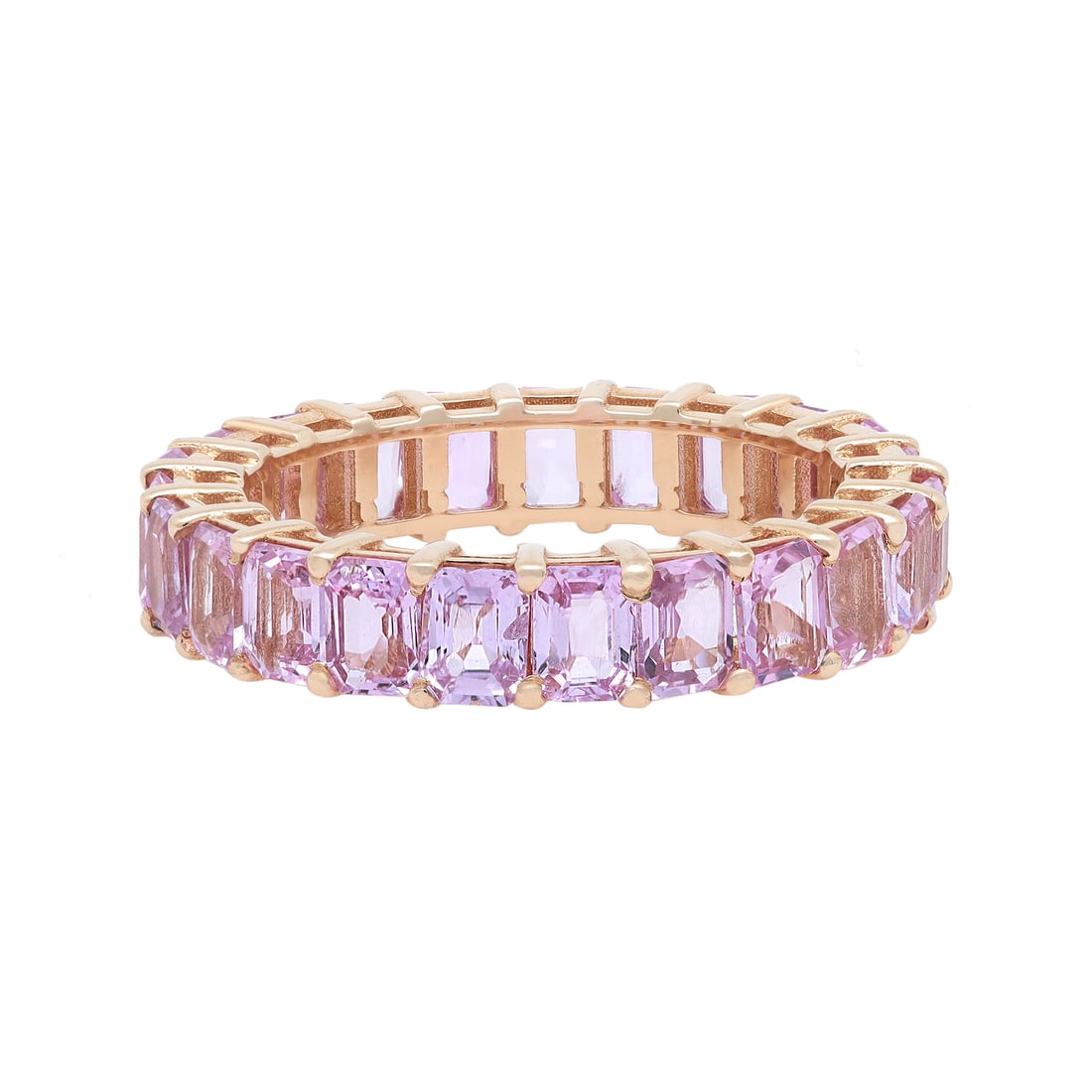 Rachel Koen 14K Yellow Gold Pink Sapphire Eternity Band Ring 6.75: Rachel Koen 14K Yellow Gold Pink Sapphire Eternity Band Ring 6.75 Celebrate love with the stunning Emerald Cut Pink Sapphire Eternity Band Ring, a beautiful piece crafted in fine 14K yellow gold. This