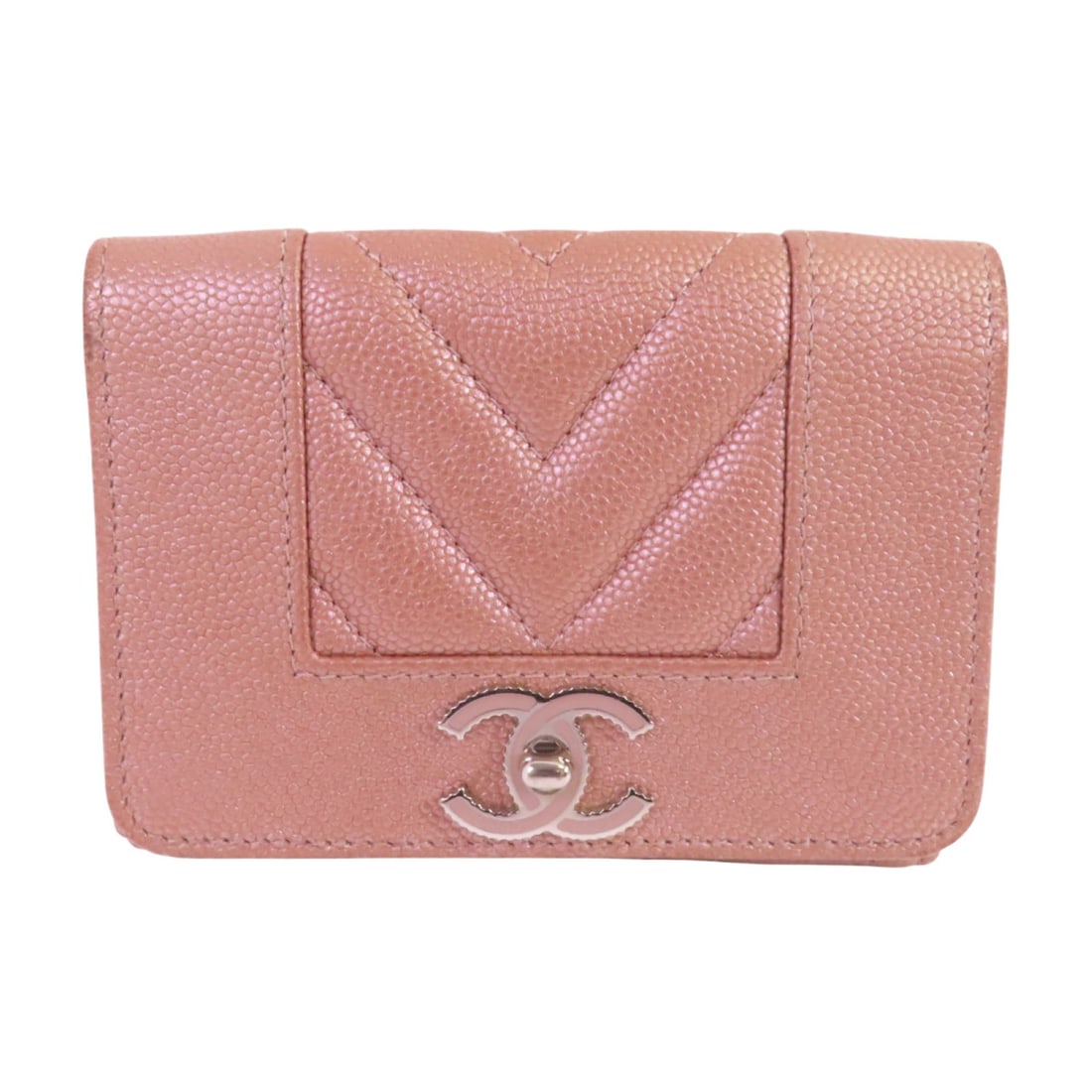 CHANEL Mini Wallet A70650 Pink Calfskin Leather Tri-Fold (1 of 16)