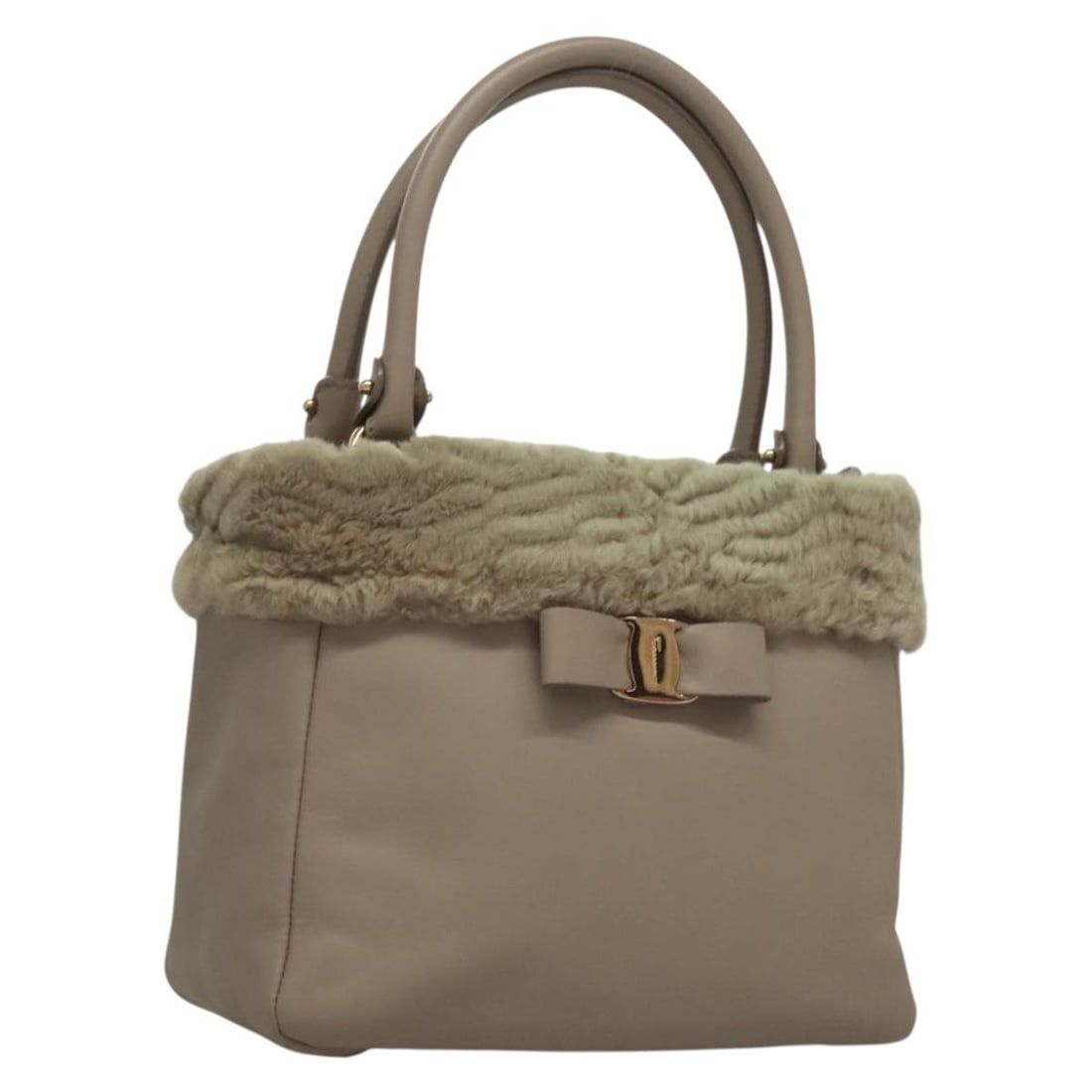 Salvatore Ferragamo Gray Gold Leather Hand Bag Auth GG-21D413q (1 of 18)