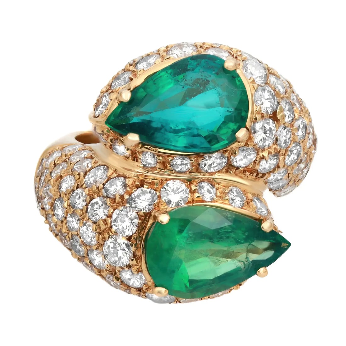 Rachel Koen 18K Yellow Gold Emerald Diamond Bypass Ring 9.83Ctw (1 of 5)