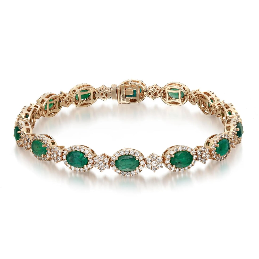 Rachel Koen 14K Yellow Gold Oval Cut Emerald Diamond Tennis Bracelet 7 Inches: Rachel Koen 14K Yellow Gold Oval Cut Emerald Diamond Tennis Bracelet 7 Inches Enhance your jewelry collection with this exquisite Oval Cut Emerald & Diamond Tennis Bracelet. Designed by Rachel Koen, t