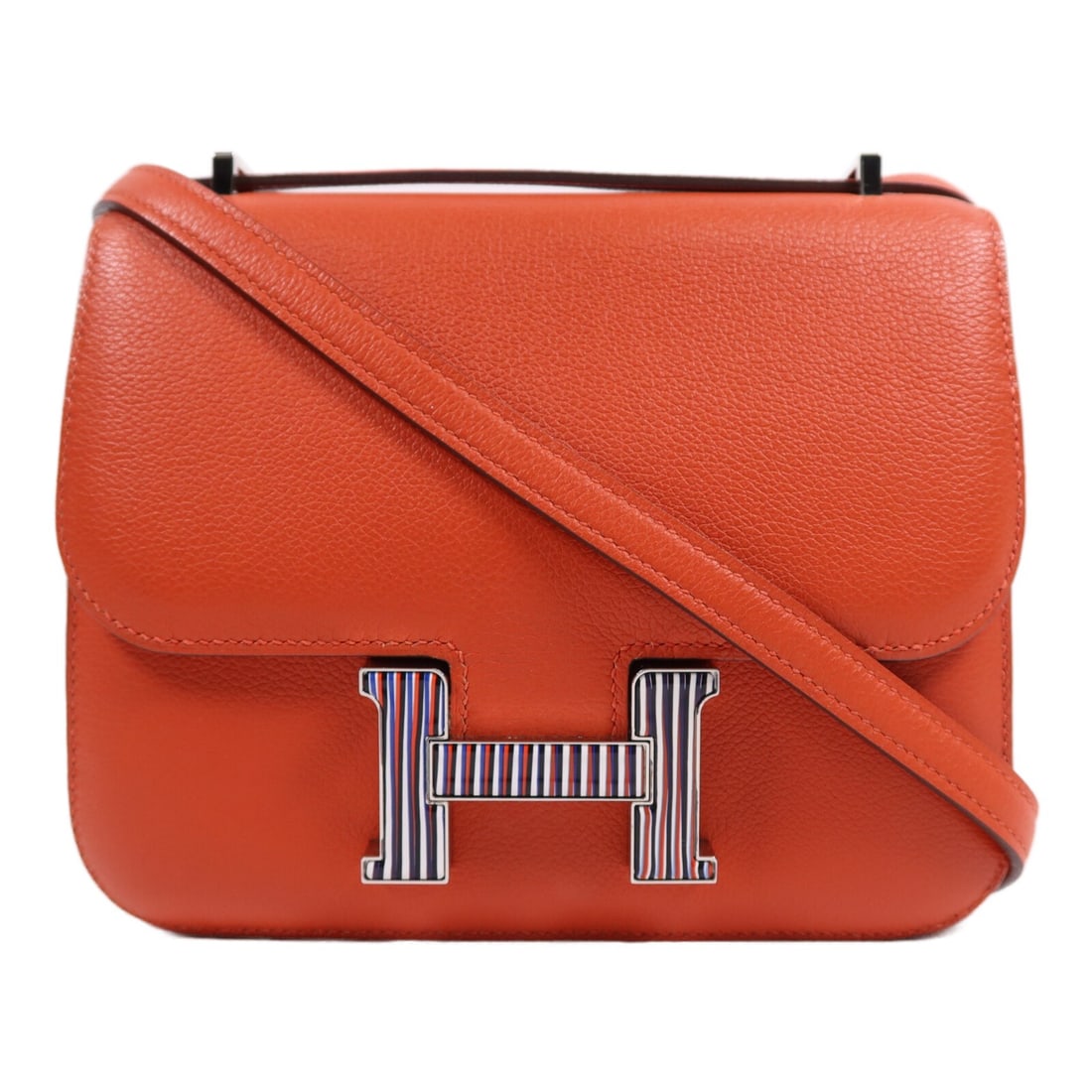 HERMES Constance Mini Shoulder Bag Evercolor Leather Red PHW (1 of 14)