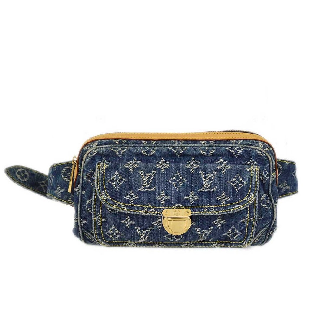 Louis Vuitton Monogram Denim Blue Bum Bag M95347 with Gold Hardware (1 of 10)