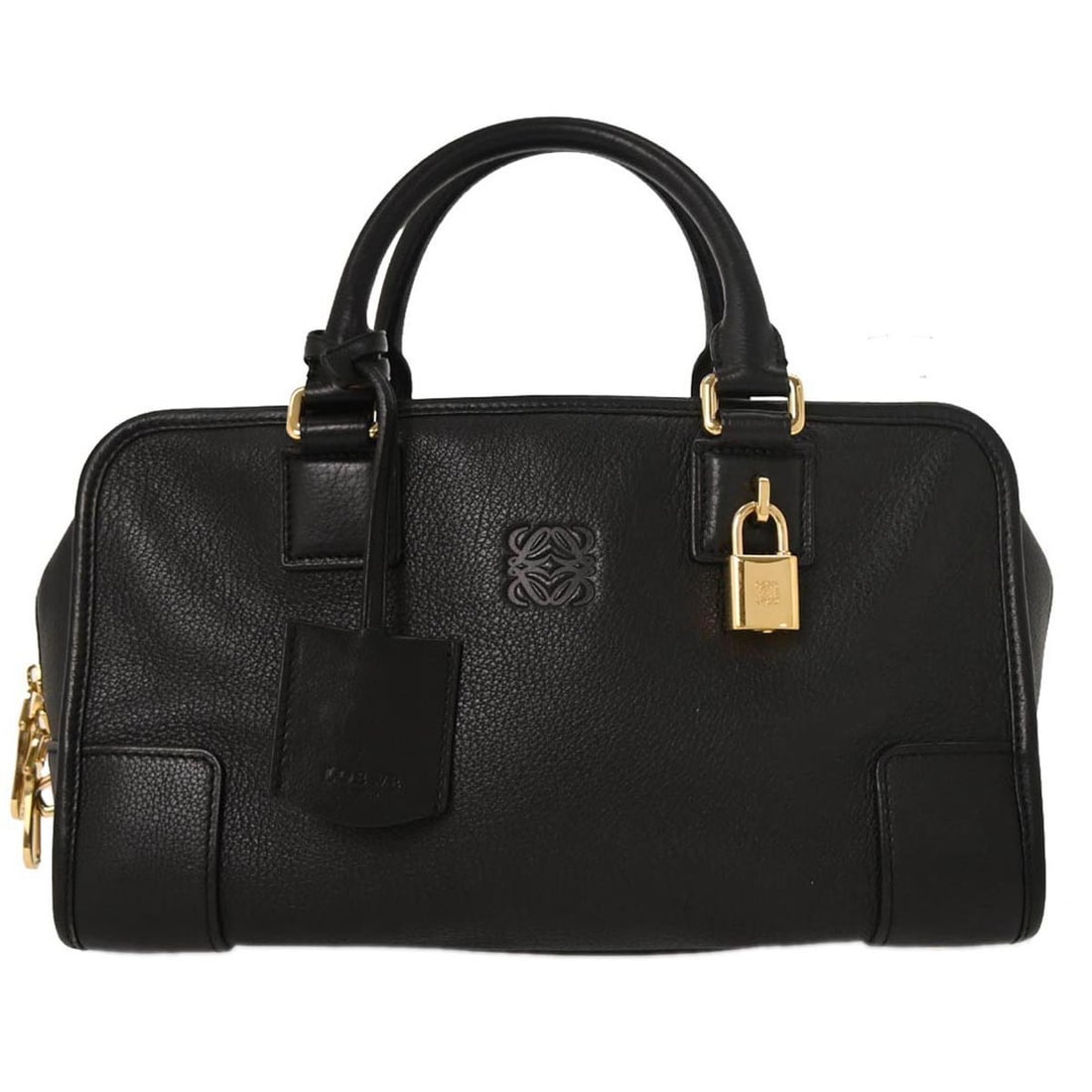 Loewe Black Amazona 28 Leather Top Handle Handbag: Loewe Black Amazona 28 Leather Top Handle Handbag The Loewe Amazona 28 Handbag in classic black offers a sophisticated accessory for everyday use. This medium-sized top handle bag features a durable l
