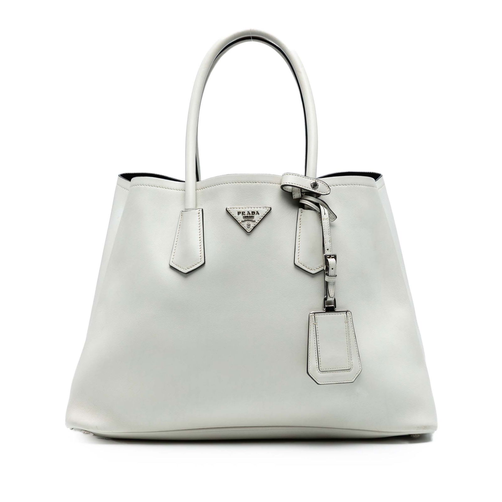 Prada Large City Calf Double Satchel Leather Bag White Italy (1 of 6)