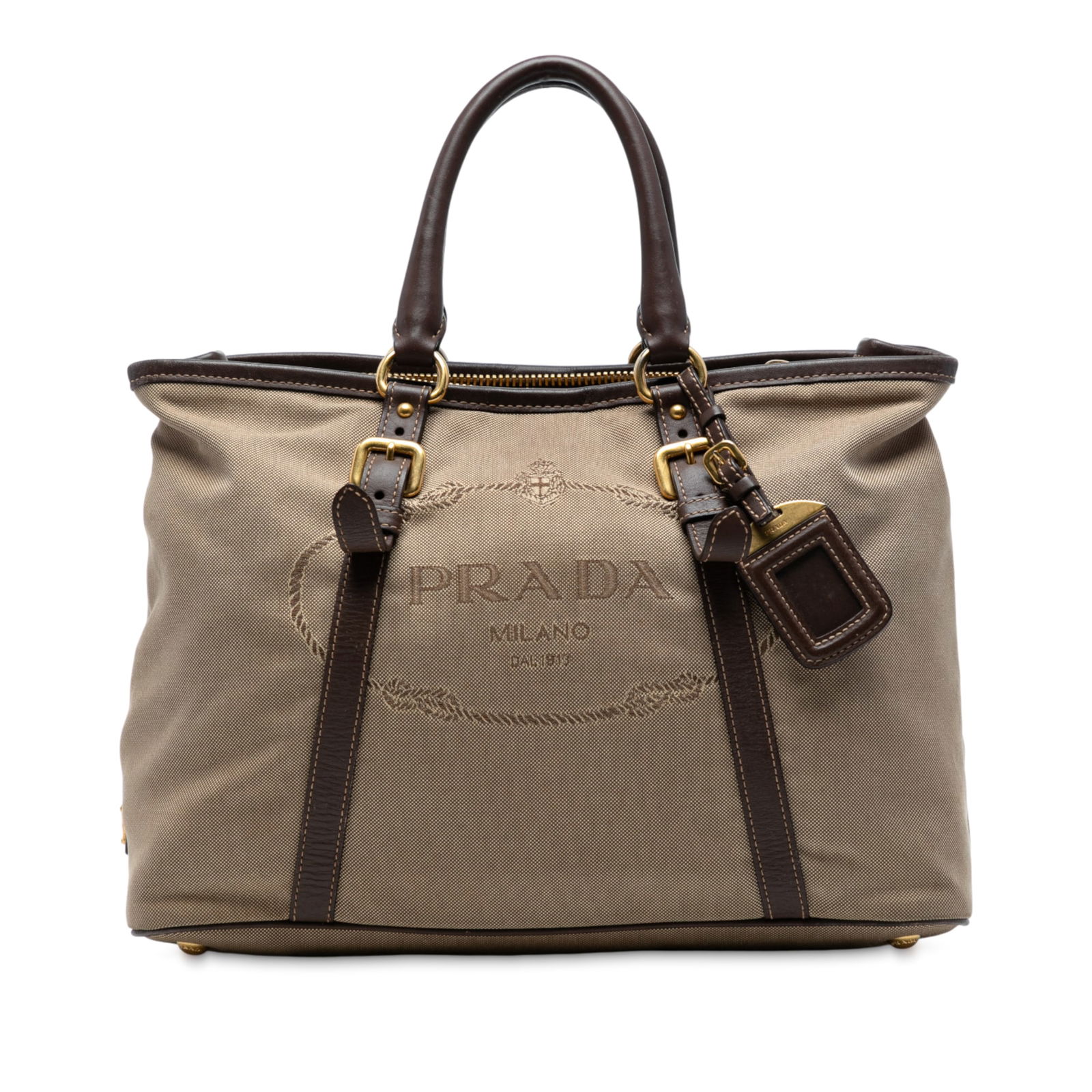 Prada Canvas Canapa Logo Satchel Brown Leather Trim Italy (1 of 7)
