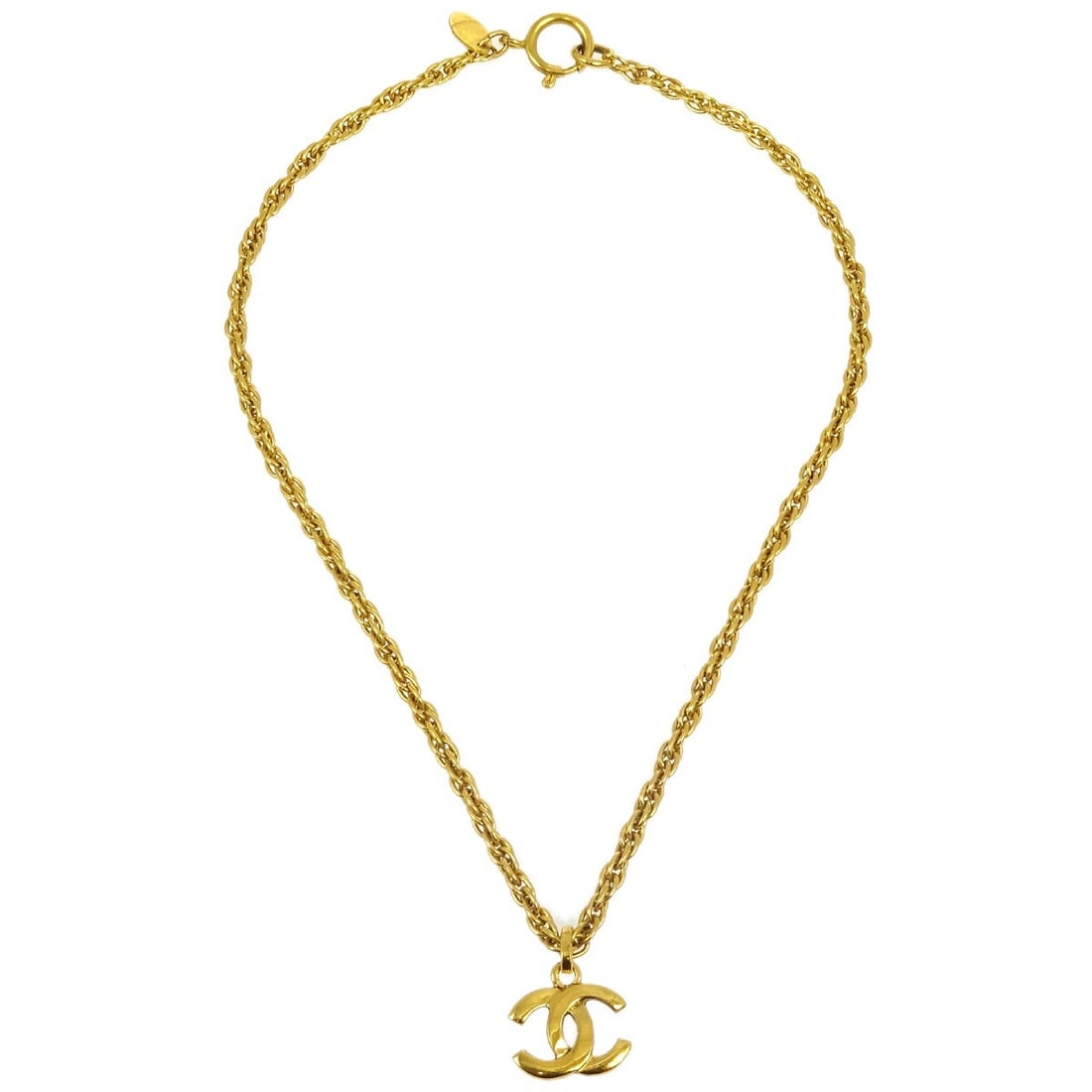 Gold Tone Necklace with Chanel CC Logo Pendant (1 of 2)