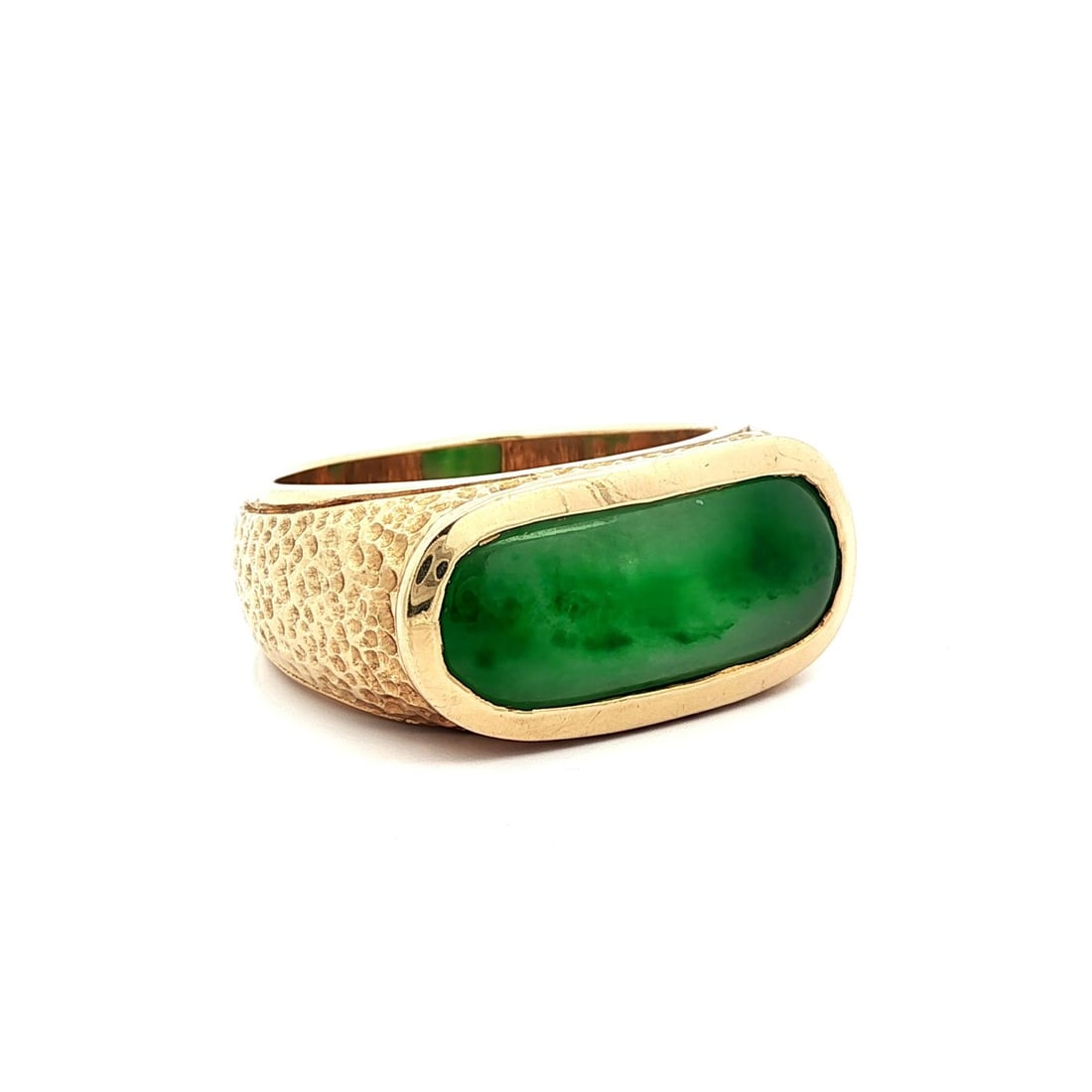 Heavy 14k Yellow Gold Men's Ring with Natural Green Jade (1 of 8)
