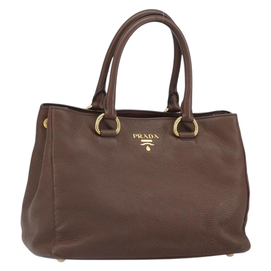 Prada Dark Brown Leather Handbag with Gold Accents and Guarantee Card (1 of 18)