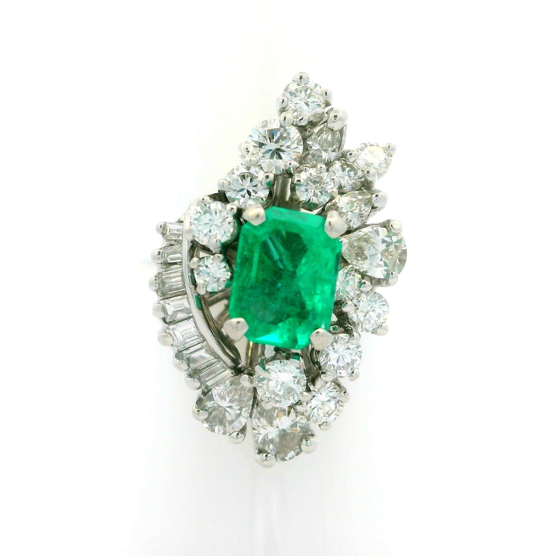 Vintage 14k White Gold Emerald Diamond Cluster Cocktail Ring 3.87ctw (1 of 7)
