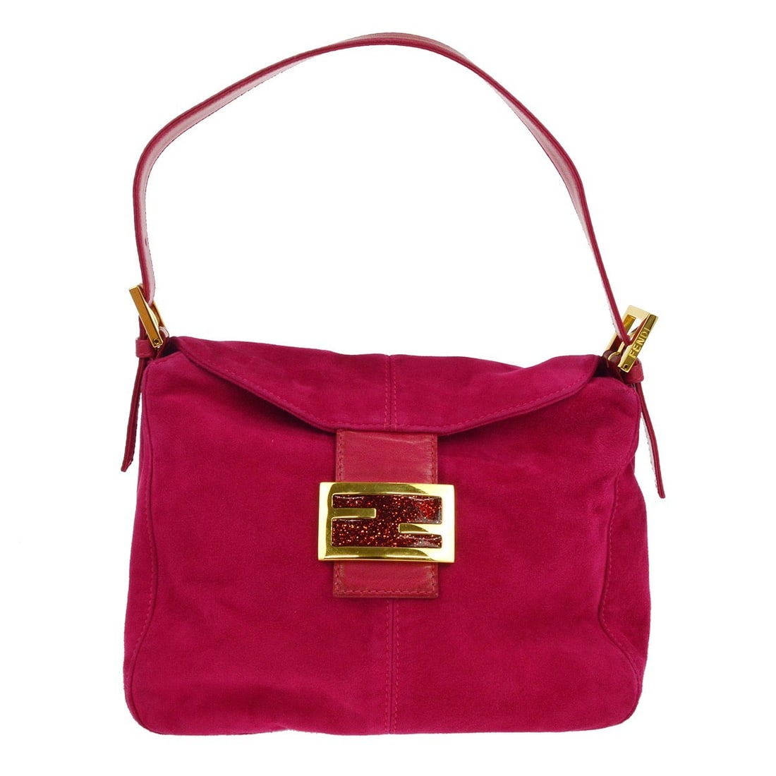Fendi Mamma Baguette Pink Suede Shoulder Bag with Silver Hardware (1 of 7)