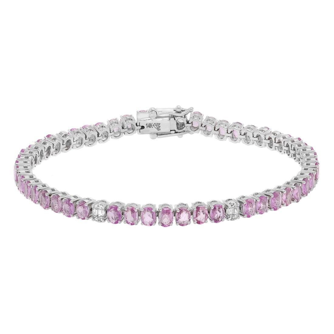 Rachel Koen 14K White Gold Pink Sapphire Diamond Tennis Bracelet 7 Inch: Rachel Koen 14K White Gold Pink Sapphire Diamond Tennis Bracelet 7 Inch This exquisite tennis bracelet is a luxurious addition to any jewelry collection, featuring stunning oval cut pink sapphires com