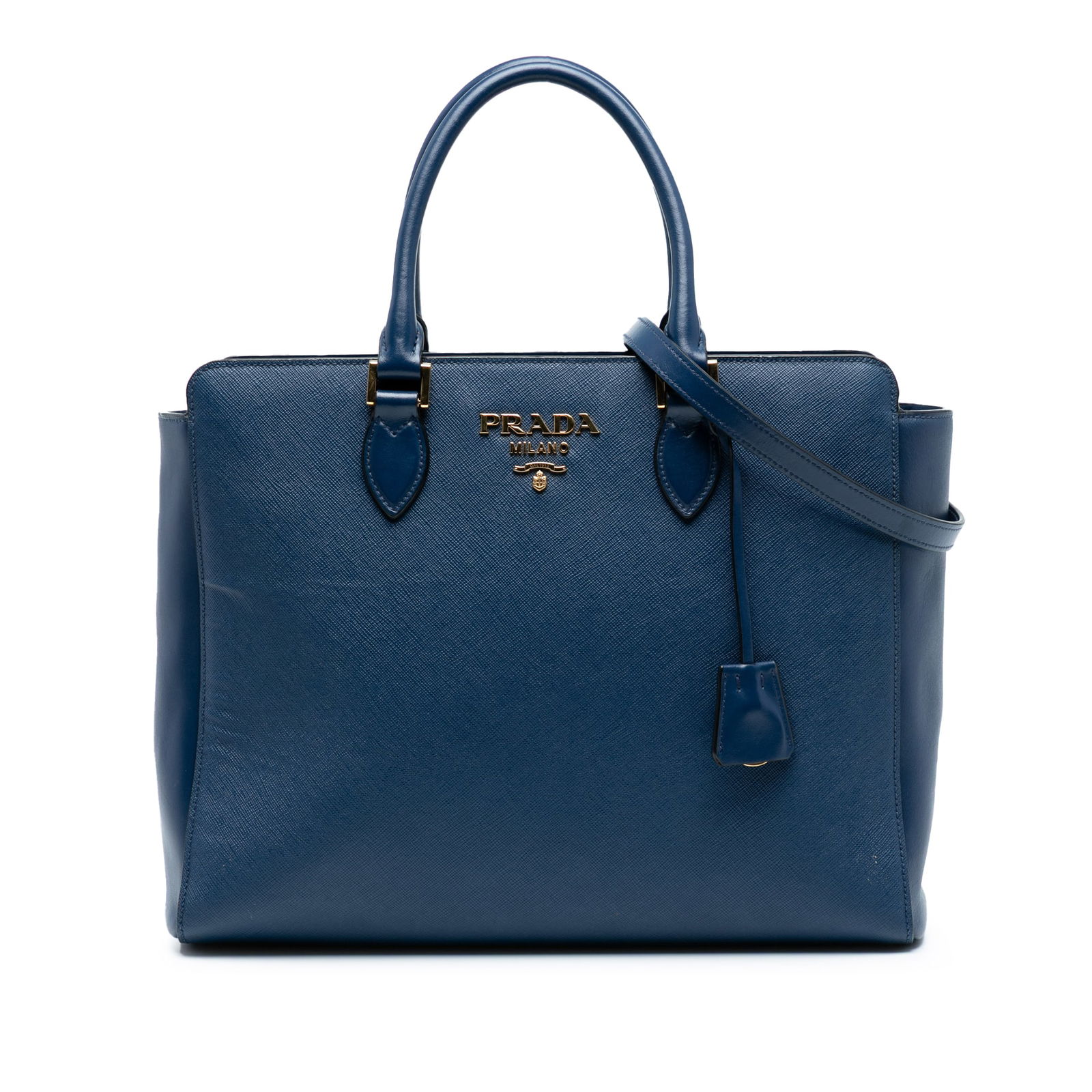 Prada Soft Calf Saffiano Zip Convertible Tote Blue (1 of 7)