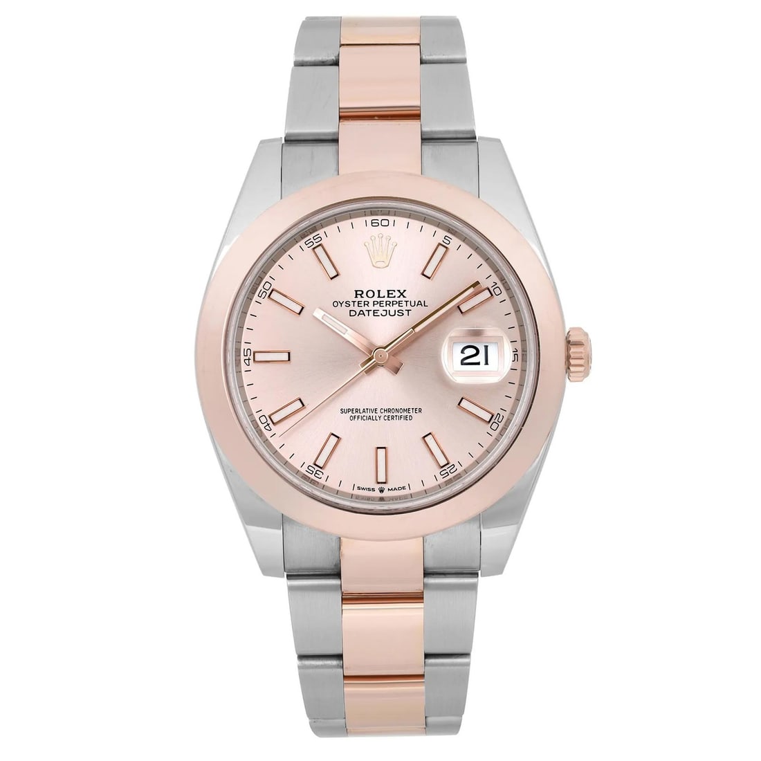 Rolex Datejust 41 Automatic Watch 18K Rose Gold Sundust Dial 126301: Rolex Datejust 41 Automatic Watch 18K Rose Gold Sundust Dial 126301 Experience luxury with the Rolex Datejust 41, a stunning wristwatch crafted from stainless steel and 18K rose gold. Featuring a capt