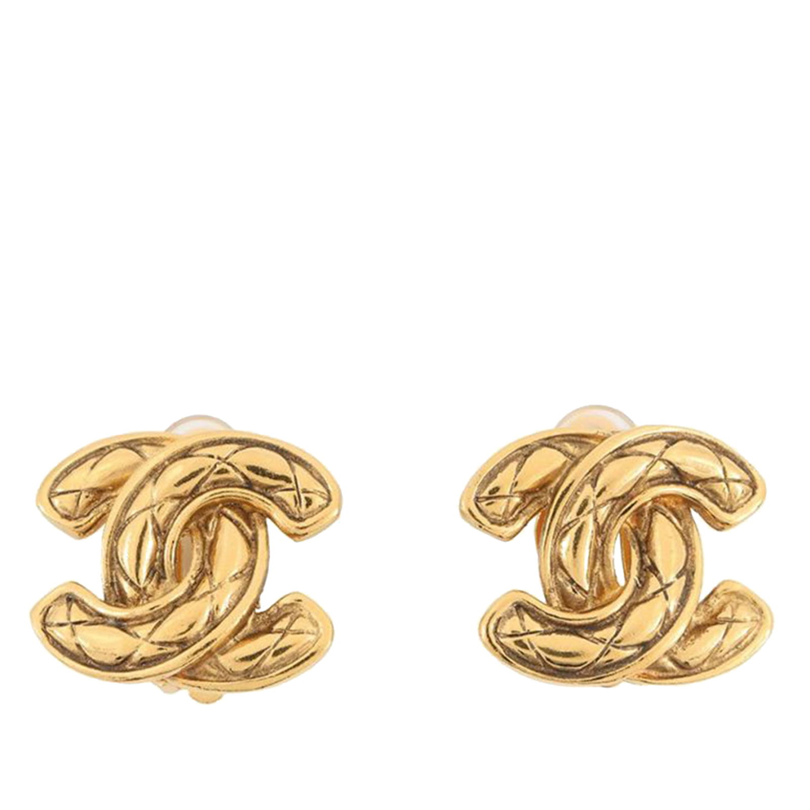 Chanel Quilted CC Clip-On Earrings Gold Plated Metal France: Chanel Quilted CC Clip-On Earrings Gold Plated Metal France These Chanel clip-on earrings feature a gold-plated metal body with a signature quilted CC design. Made in France, they are categorized as c