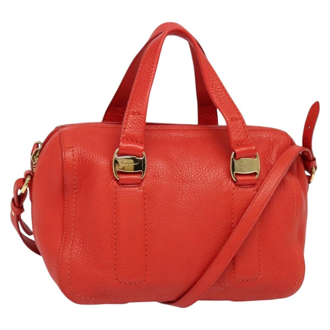 Salvatore Ferragamo Vala Leather Hand Bag Red Gold 2-Way Italy Auth 137172 (1 of 18)