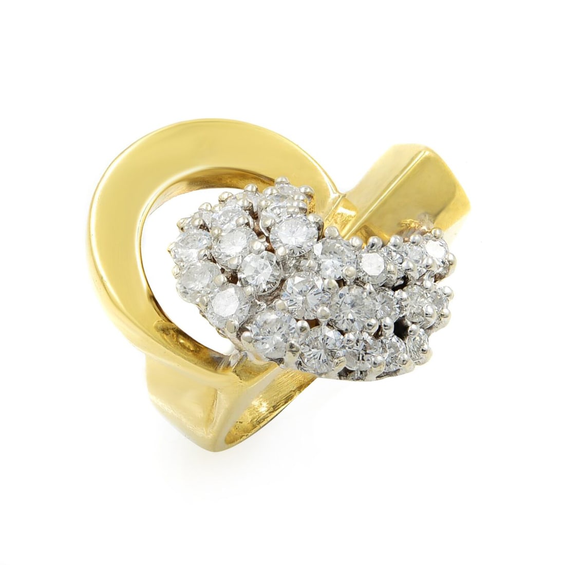 Rachel Koen Vintage 18K Yellow Gold Diamond Cocktail Ring 1.65ctw: Rachel Koen Vintage 18K Yellow Gold Diamond Cocktail Ring 1.65ctw This exquisite vintage cocktail ring showcases a stunning arrangement of three rows of prong-set round brilliant cut diamonds, totalin