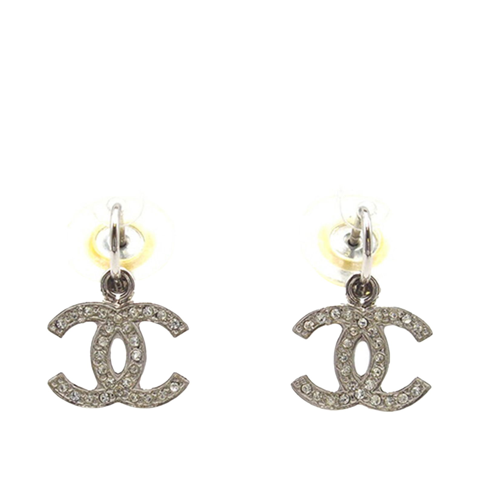 Chanel CC Crystal Drop Earrings Silver Plated Push Back Italy (1 of 6)