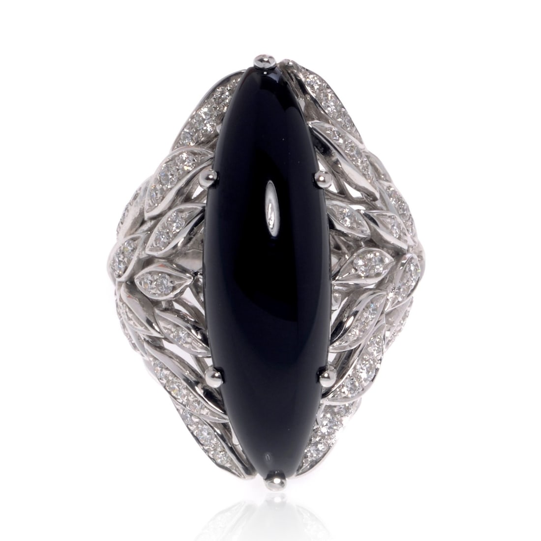 Luca Carati 18K White Gold Black Onyx Diamond Cocktail Ring 0.79cttw (1 of 6)