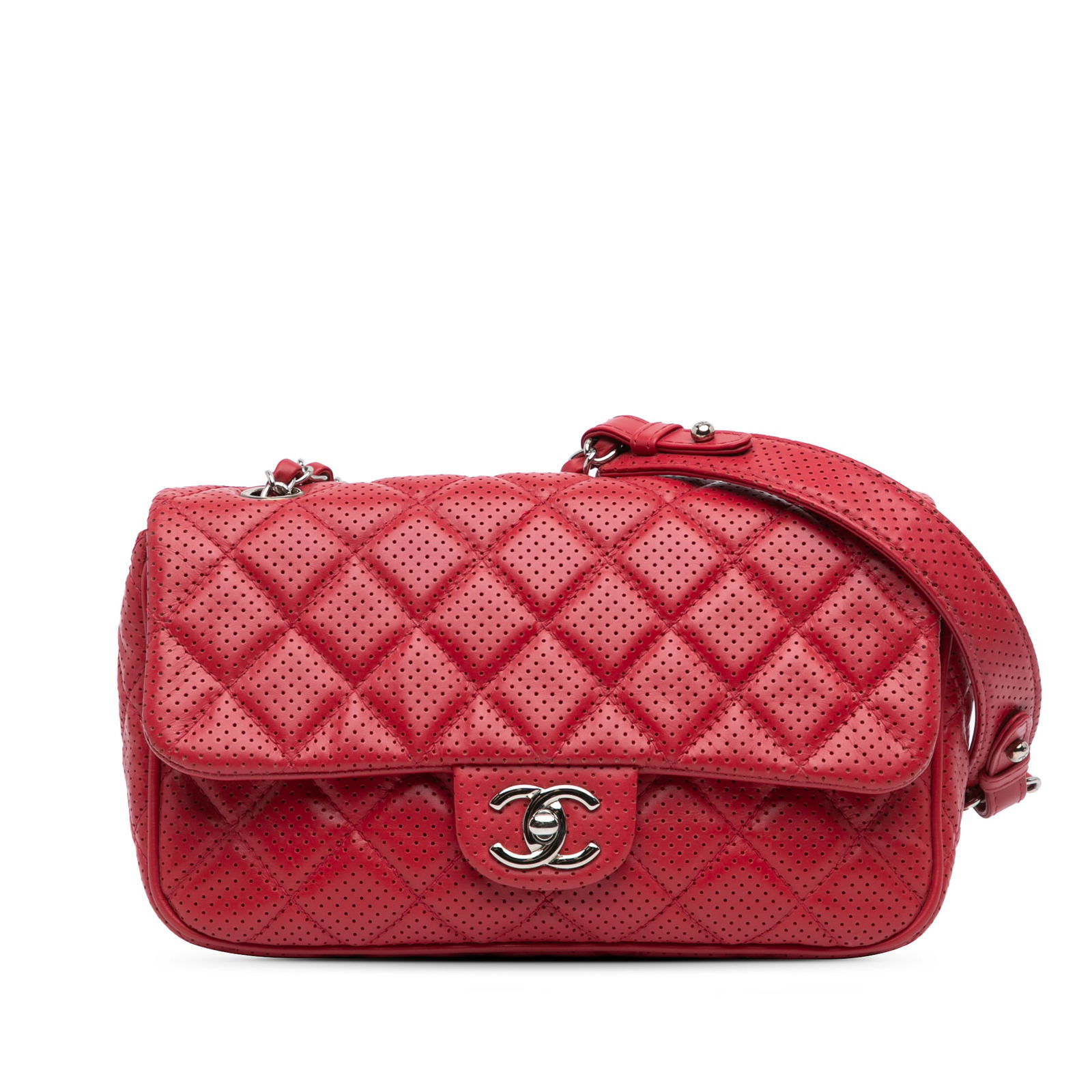 Chanel Medium Perforated Lambskin Punch Flap Red Shoulder Bag (1 of 9)