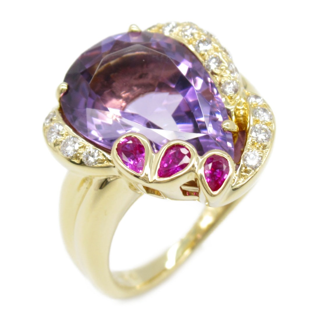 JEWELRY Amethyst Diamond Ring in 18K Yellow Gold US Size 6 (1 of 8)