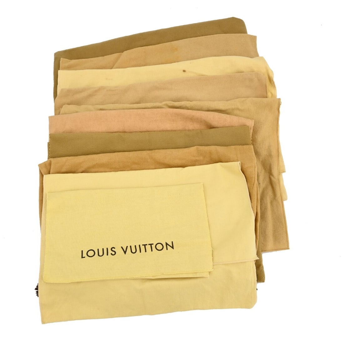 Authentic Louis Vuitton 10 Piece Cotton Dust Bag Set Brown Beige: Authentic Louis Vuitton 10 Piece Cotton Dust Bag Set Brown Beige This set of 10 authentic Louis Vuitton dust bags is crafted from 100% cotton in a classic brown and beige color scheme. Designed to pro
