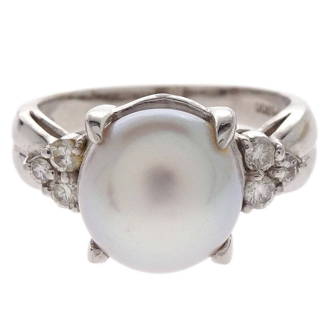 Platinum 900 Ring with White Pearl and Diamond Accents Size 49 (1 of 4)