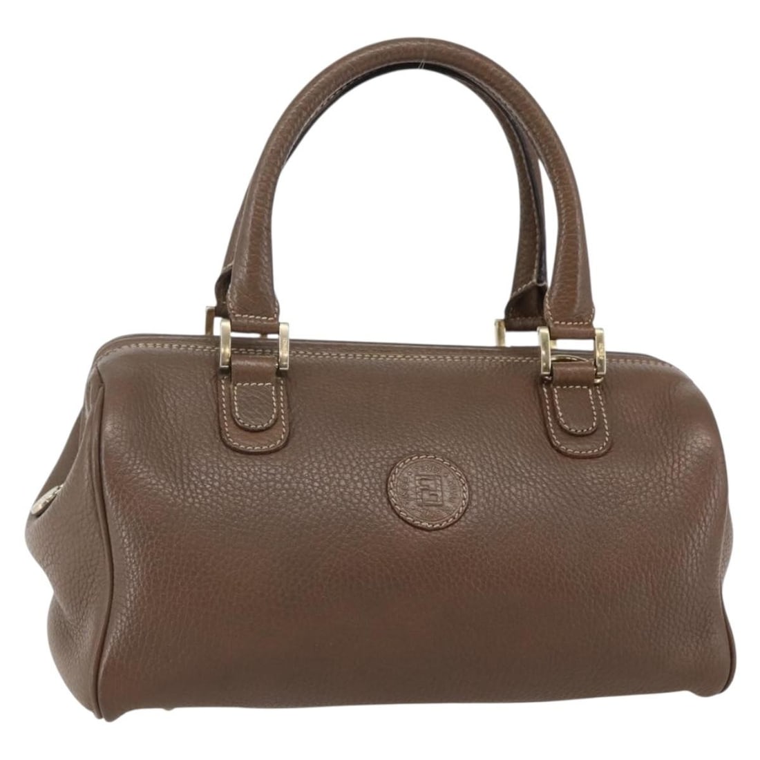 FENDI Brown Leather Hand Bag with Gold Accents Authentic (1 of 18)