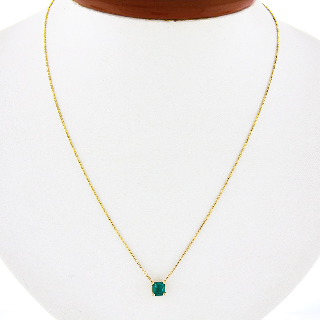 14K Yellow Gold 0.52ct Square Emerald Pendant Necklace Adjustable Chain (1 of 7)