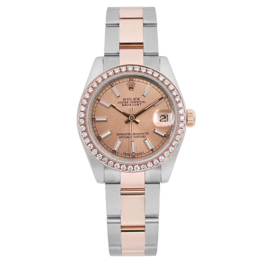 Rolex Datejust 31 Rose Gold Steel Ladies Watch 178271 Custom Diamond Bezel (1 of 6)