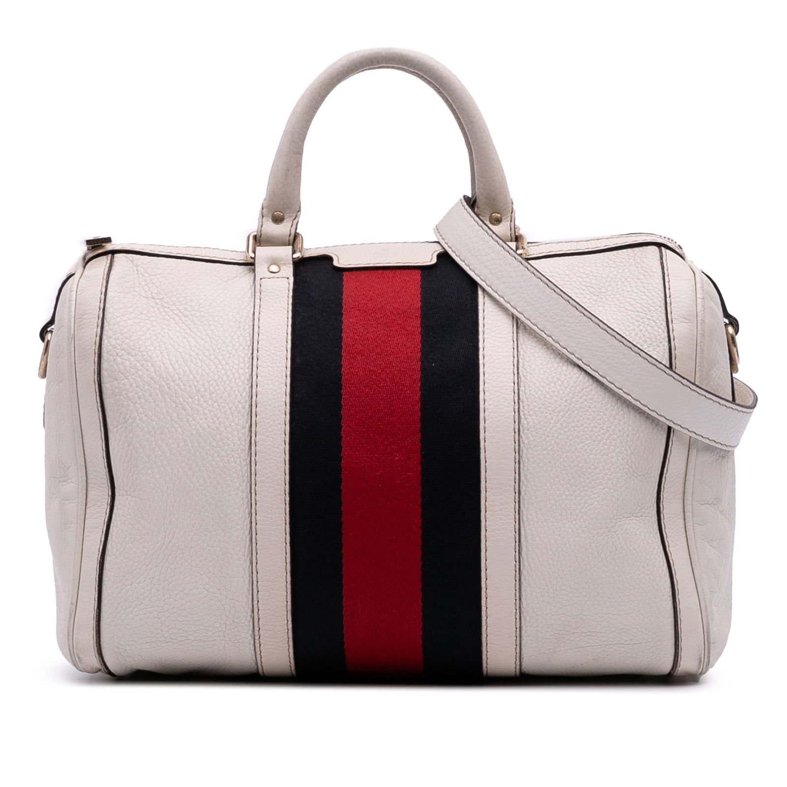 Gucci Medium Calfskin Web Joy Boston Bag White Leather Satchel (1 of 12)