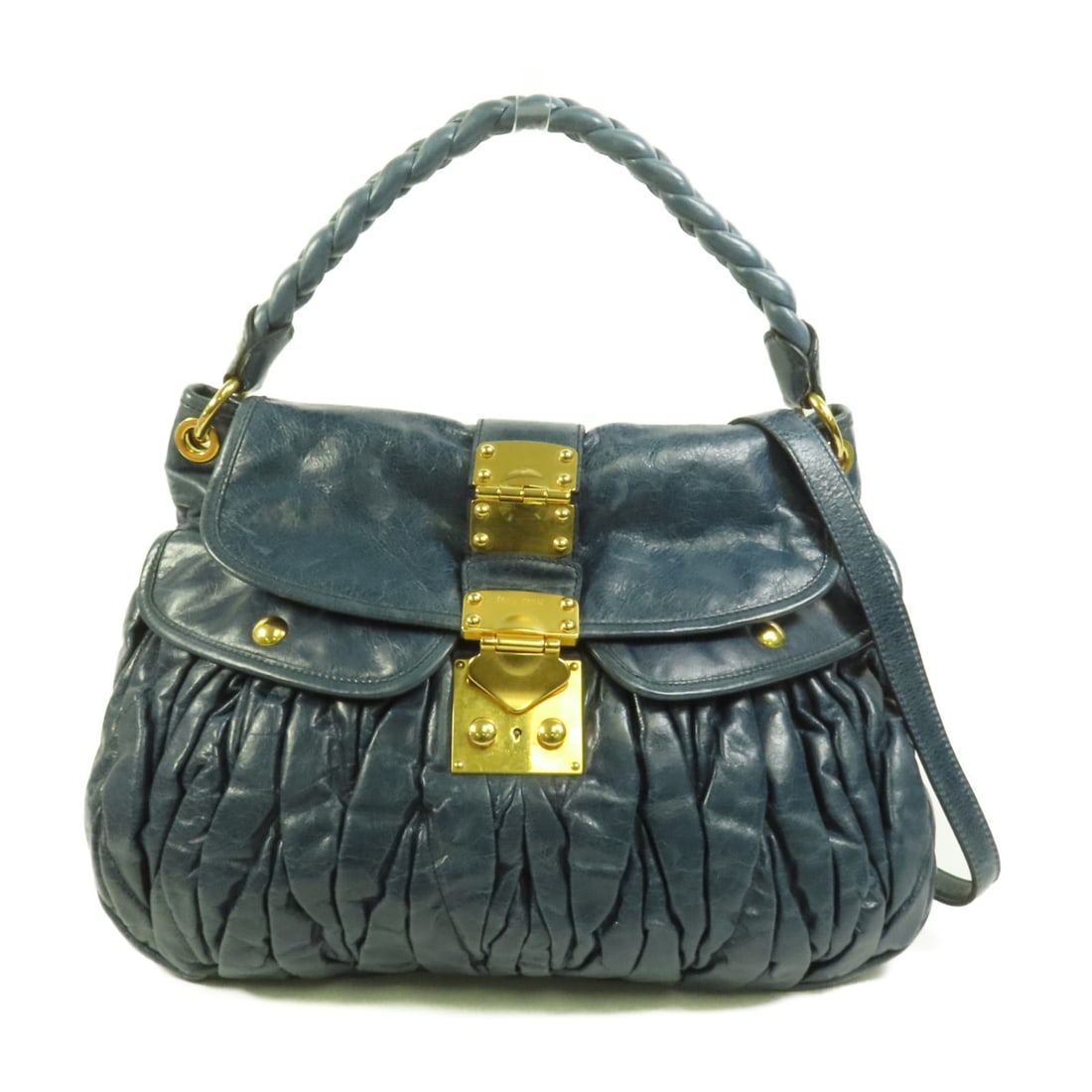 Blue Calfskin Miu Miu Shoulder and Handbag with Gold Hardware (1 of 18)